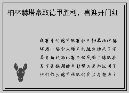 柏林赫塔豪取德甲胜利，喜迎开门红
